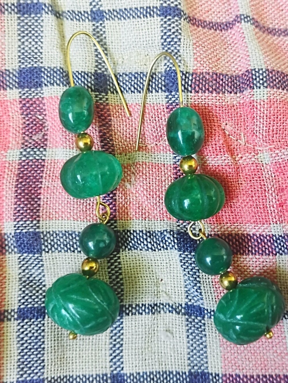 Double Emerald Handmade Dangle Earrings